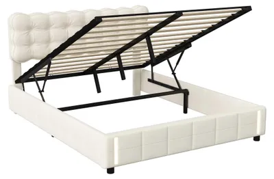 Immagine prodotto di Letto matrimoniale - 160 x 200 cm - Con spazio contenitore - Contenitore a sollevamento idraulico - Testiera imbottita - Tessuto velluto - Colore beige