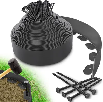 Produktbild von Rasenkante 10 m, 10 cm hoch, 50 Erdnägel, Kunststoff, für Rasen