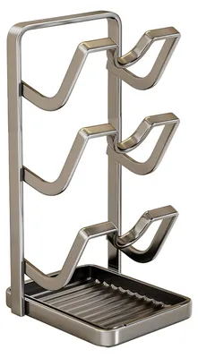 Produktbild von Topfdeckel-Organizer für die Arbeitsplatte, Aufbewahrungsgestell für Topfdeckel mit abnehmbarer Tropfschale und Löffelablage, Küchenhelfer für Deckel und Küchenutensilien beim Kochen