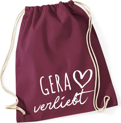 Produktbild von Huuraa Turnbeutel Gera verliebt 12 Liter Burgundy Baumwolle Rucksack Geschenkidee