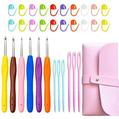 Produktbild von Häkelnadel-Set - 187-teilig mit 6 Größen - Handarbeit und Basteln - Aluminiumnadeln mit ergonomischem Griff und Etui
