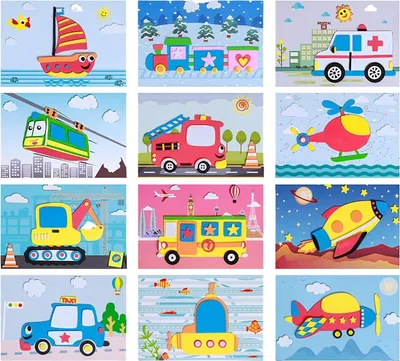 Obrázek produktu pro Sada 12 listů - 3D Puzzle, Pěnové puzzle, Samolepky Pro Děti, Kreativní hračky - STICKYFUN Vozidla