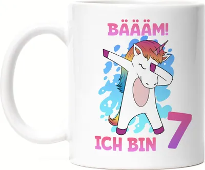 Produktbild von Bäääm Ich Bin 7 Tasse Weiß Einhorn 7. Geburtstag Geburtstagsgeschenk Einhorn-Fans Dabbing