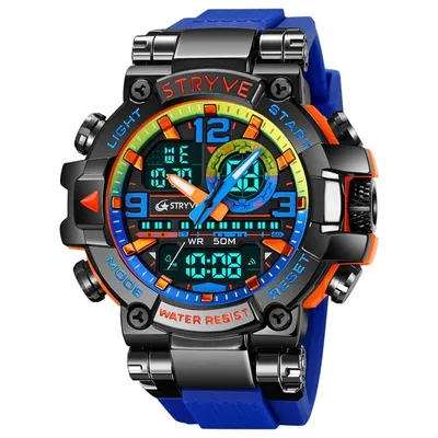 Zdjęcie produktu dla Zegarek męski STRYVE - Sportowy Niebieski/Czarny z LED i Alarmem KP23715