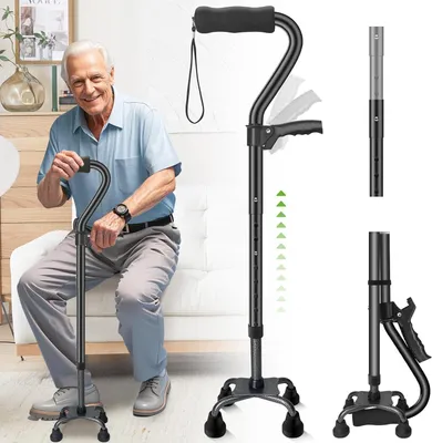 Produktbild von Gehstock, Handstock, Gehhilfe, Rutschfest und Höhenverstellbar, bis 150 kg, mit 4-Zinken-Basis, für Damen & Herren