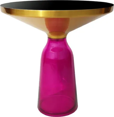 Produktbild von Casa Padrino Luxus Beistelltisch Schwarz / Gold / Lila Ø 50 x H. 53 cm - Runder Glas Tisch - Wohnzimmer Möbel - Luxus Möbel
