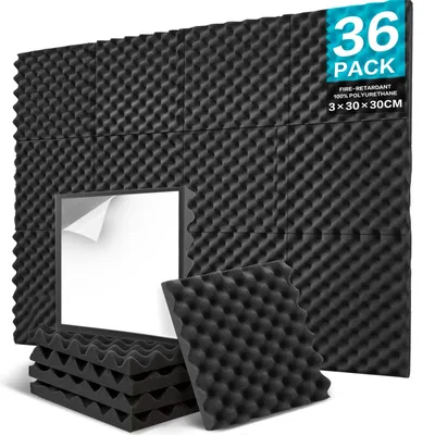 Obrázek produktu pro Akustické panely, samolepicí, 36 kusů, rozměry 30 x 30 x 3 cm, pro zlepšení akustiky v místnostech