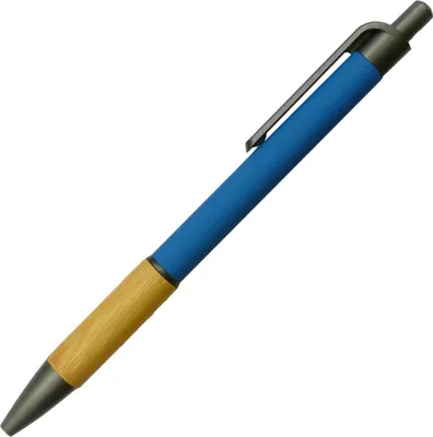 Produktbild von Kugelschreiber aus Metall / mit Bambusgriffzone / Farbe: blau