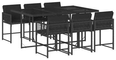 Produktbild von vidaXL 7-tlg. Garten-Essgruppe mit Kissen Schwarz Poly Rattan