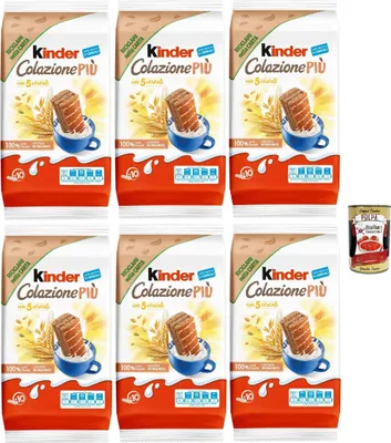 Produktbild von Kinder Colazione Più, 10 Snacks aus Vollkorn -Schwammkuchen mit 5 Getreide, mit Malz und Kakaofüllung, ausgezeichnet zum Frühstück und Snack, 6x 290 + Italian Gourmet polpa 400g