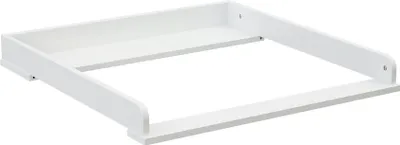 A white wooden changing table top with raised edges, shown from a slightly elevated angle against a white background.