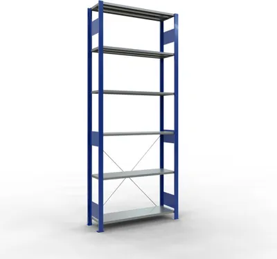 Produktbild von Schulte Fachbodenregal MULTIplus150 Stecksystem | Grundregal | HxBxT 250x100x30cm | 6 Ebenen | Fachlast 150kg | Enzianblau/Verzinkt