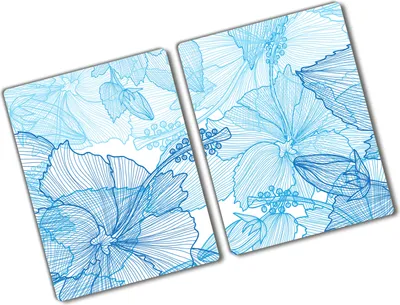Produktbild von Tulup Glas Herdabdeckplatte - 2x40x52 cm - Glaskeramikkochfeld-Abdeckung Spritzschutz Glasabdeckplatte Kochplattenabdeckung und Schneidebrett - Zweiteilig - Blumen & Pflanzen - Hawaii Blumen - Blau