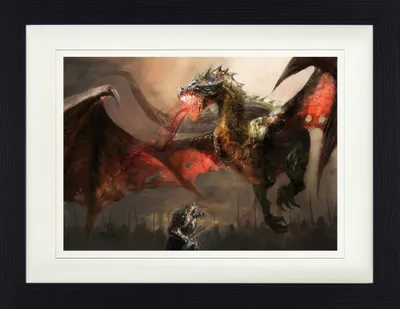 Produktbild von Drachen Gerahmtes Bild Mit Edlem Passepartout | Wand-Bilder | Im Bilderrahmen - Der Ritter Im Kampf Gegen Den Drachen (30 x 40 cm)