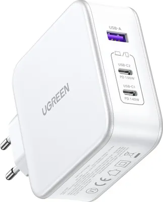 Image de Chargeur Ugreen 15339 Nexode, 2Xusb-C, Usb-A 3.0, Pd3.0, Qc4.0, Gan, 140W (Blanc)
