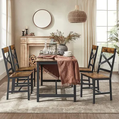 Obrázek produktu pro VASAGLE sada 2 jídelních židlí, kuchyňské židle s kovovým rámem, jídelní židle, ergonomický, průmyslový design, do jídelny a kuchyně, vintage hnědočerná LDC094B01