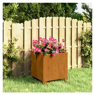 Produktbild von Pflanzkübel mit Beinen aus Cortenstahl 30x30x30 cm, Blumentopf für Garten, Terrasse und Balkon