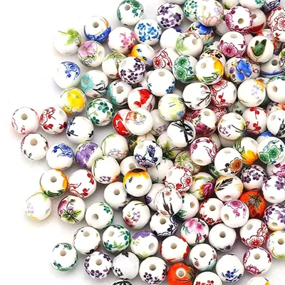 Keramikperlen 8 mm, 100 Stück, bunt, rund, für DIY-Schmuck