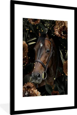 Produktbild von MuchoWow® MuchoWow® Gerahmtes Poster Pferd - Pflanzen - Blumen 60x90 cm - Poster mit zchwarzem Bilderrahmen - Dekoration - Wandposter Wohnzimmer - Hochwertig