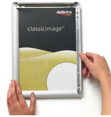 Produktbild von Deflecto® Wandprospekthalter für DIN A4, mit Klapprahmen, zur Wandmontage, silber
