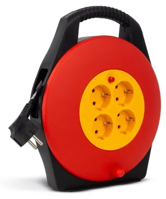 Produktbild von Entac Steckdosen-Kabeltrommel, 4 Steckdosen, 10 m, 10 m, IP20, Überhitzungsschutz, Schwarz, Gelb, Rot, 4 AC-Ausgänge, 250 V
