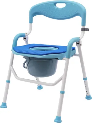 Image de Chaise de douche et de toilettes - Pliable - Aluminium - Réglable en hauteur de 41 à 52 cm, 6 niveaux - Supporte jusqu'à 100 kg - Ouverture des toilettes 24 × 20 cm, seau 5 l - Bleu