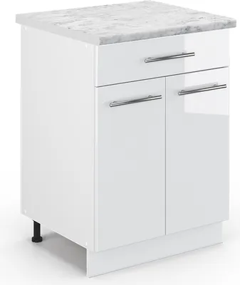 Produktbild von Küchenunterschrank Vicco Fame-Line Weiß Hochglanz 60 cm mit Schublade, AP Marmor, Model 46384