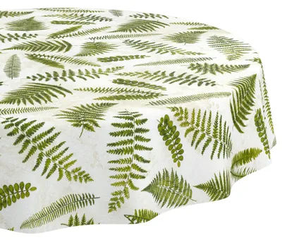 Produktbild von Tischdecke 120x120cm Rund Grün abwaschbar Baumwolloptik Farn Grün wetterfest Gartentischdecke Schnittkante