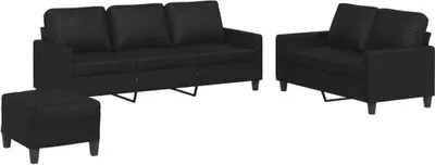 Produktbild von vidaXL 3-tlg. Sofagarnitur mit Kissen Schwarz Kunstleder