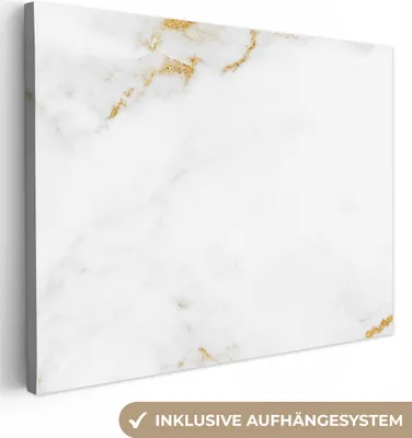 Produktbild von MuchoWow® - Leinwandbilder - Marmor - Gold - Weiß - Luxus, Wandbild, Wanddeko Bilder Wohnzimmer, 80x60 cm