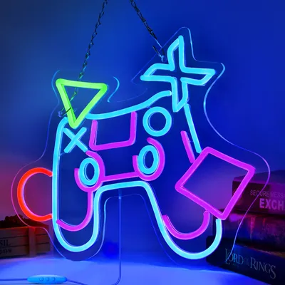 Produktbild von Game Room Neonlichter Spiel Leuchtreklame USB Neonlicht LED Neon Wandleuchte Nachtlicht für Party Bar Gaming Schlafzimmer Wanddekoration, Lila Gamepad
