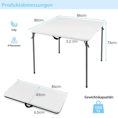 Produktbild von Tragbarer, klappbarer Campingtisch mit Griff, weiß, HDPE