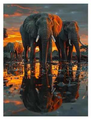 Image de Peinture par numéros - Éléphant, 60 x 80 cm