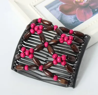 Produktbild von Trend African Hairclip Haarklammer Haarkamm Blüten Holzdesign Pink