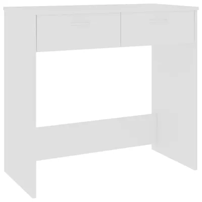A white desk with two drawers against a white background.
