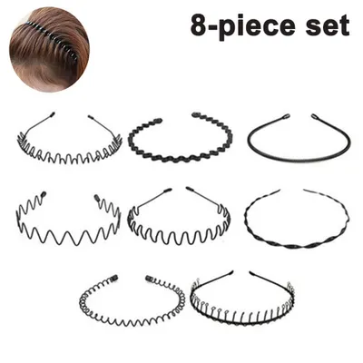 Produktbild von Uni Metall Haarband, Schwarz Spring Wave Haarband, Rutschfestes Elastisches Stirnband Haarbänder Haarreifen Haarschmuck Stirnband Zubehör für Outdoor Sports Yoga
