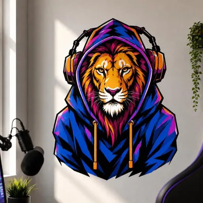 Produktbild von Decords Wandtattoo mit Löwe im Kapuzenpullover – Aufklebergröße: 180 cm