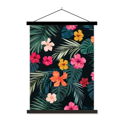 Produktbild von MuchoWow® Textilposter Dschungel - Blätter - Blumen - Mädchen - Kind 40x53 cm mit schwarzem Rahmen - Abbildung