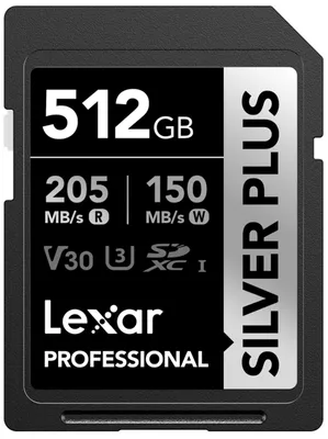 Produktbild von Speicherkarte Lexar Professional SILVER PLUS, 512 GB, SDXC, UHS-I U3, V30, A2
