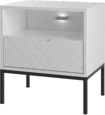 Produktbild von Nachttisch BRIZZI 04 Weiß mit Schwarze Metallrahmen Nachtschrank mit Schubladen Kleine Schrank Schlafzimmer