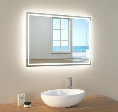 Obrázok produktu pre EMKE LED kúpeľňové zrkadlo 80x60cm kúpeľňové zrkadlo s osvetlením studené biele svetlo zrkadlo kúpeľňové zrkadlo nástenné zrkadlo s dotykovým spínačom + proti zahmlievaniu IP44 úspora energie