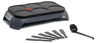Productafbeelding van Tefal Crep'Party pannenkoeken- en crêpebakker, geschikt voor 6 personen, met anti-aanbakplaten, ruimtebesparende opbergmogelijkheid, Thermo-Signal temperatuurindicator, modern design, grijs, PY558BF0
