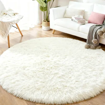 Produktbild von Teppich – Durchmesser 100 cm – Rund – Hochflor – Rutschfest – Beige