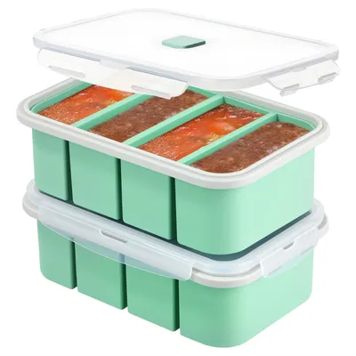 Produktbild von 250ml Silikon Gefrierform mit Deckel, Suppe Einfrieren Behälter,2 Stück Silikon-Gefrierbehälter mit Deckel, Lebensmittelbehälter, Gefrierformen