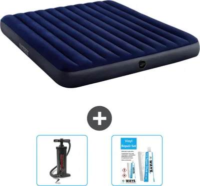 Produktbild von Intex Luftbett – 2 Personen – 183 x 203 x 25 cm – Blau – im Lieferumfang enthalten Pumpe en Reperaturset