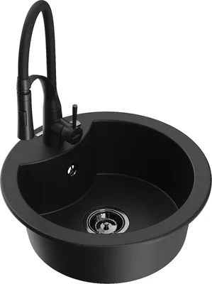 Produktbild von Mexen Diego 1-Becken-Granit-Spüle mit Mischbatterie Aster, Schwarz - 6512-77-73450-70-B