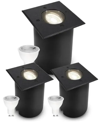 Produktbild von SSC-LUXon 3 Stück JUAVI Bodenleuchte Einbau aussen schwarz quadratisch - dimmbare Außenleuchte Garten mit GU10 LED neutralweiß 7W