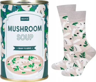 Immagine prodotto di Calzini in scatola - Ideali come regalo - Motivo "Zuppa di funghi" di SOXO - Uomo - Cotone - Divertenti e colorati - Taglie: 40–45