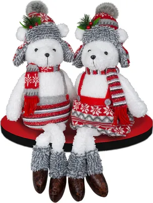 Produktbild von Dekofigur Eisbär 35cm Kantenhocker Pärchen, 2er Set Dekofigur Weihnachten