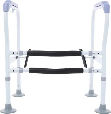 Image de Cadre de sécurité pour toilettes - Support de toilettes réglable et autoportant - Capacité de charge de 150 kg - Hauteur et largeur réglables - Structure en acier pour personnes âgées et personnes handicapées - Blanc